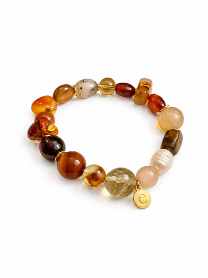 Pulsera Ámbar de cornalina, ágata y citrino con charm dorado