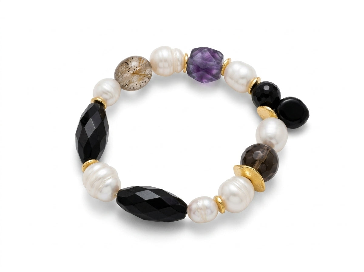 Pulsera Malva de perlas, ónix y amatista
