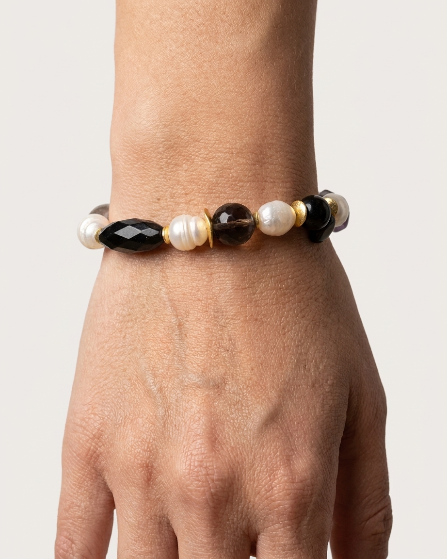 Pulsera Malva de perlas, ónix y amatista