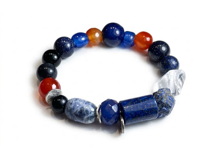 Pulsera Marina de lapislázuli y cornalina con detalles plateados