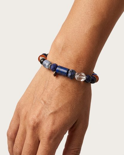 Pulsera Marina de lapislázuli y cornalina con detalles plateados